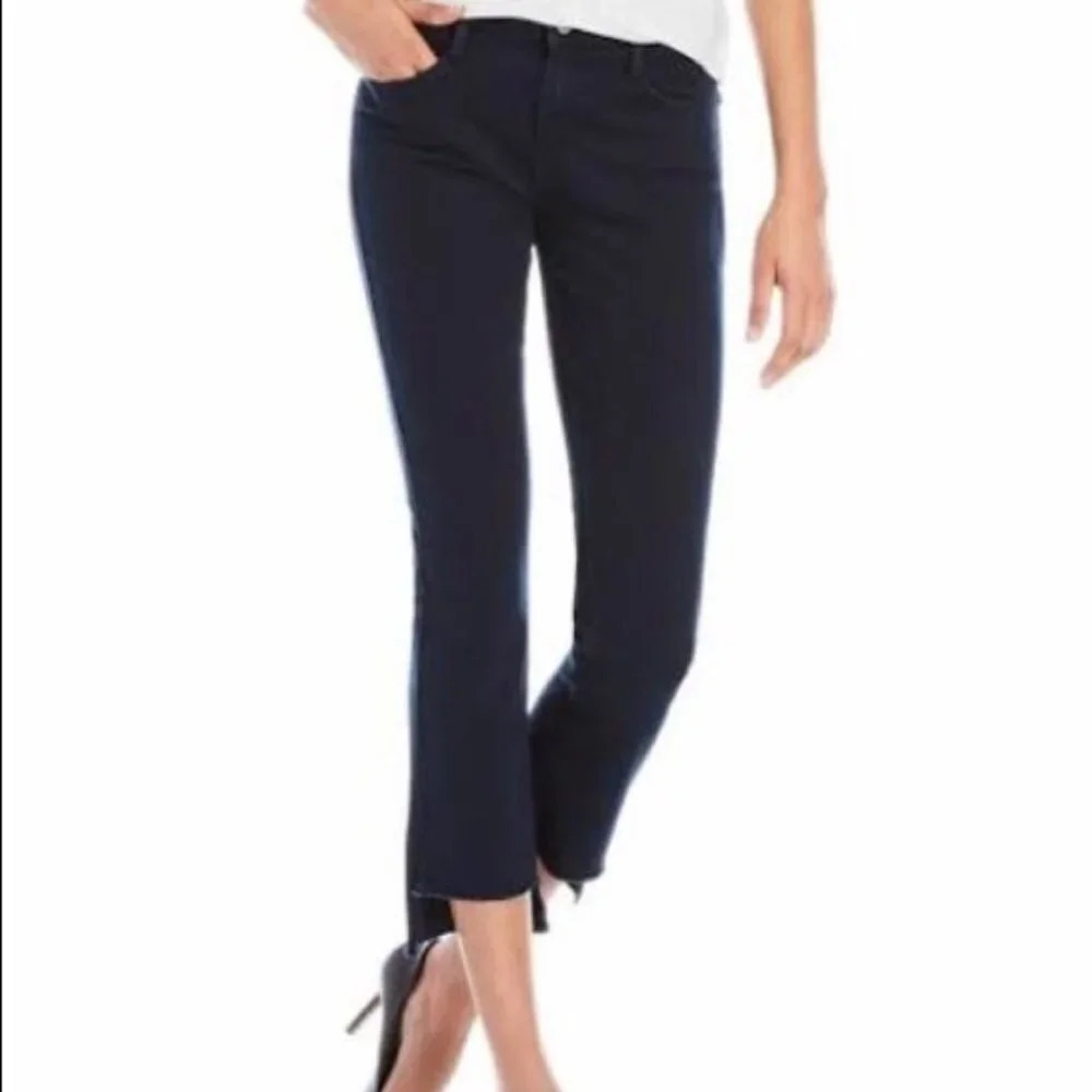 DKNY Women's Navy Blue Raw Hem Stair Step Straight Leg Denim Jeans Size 28